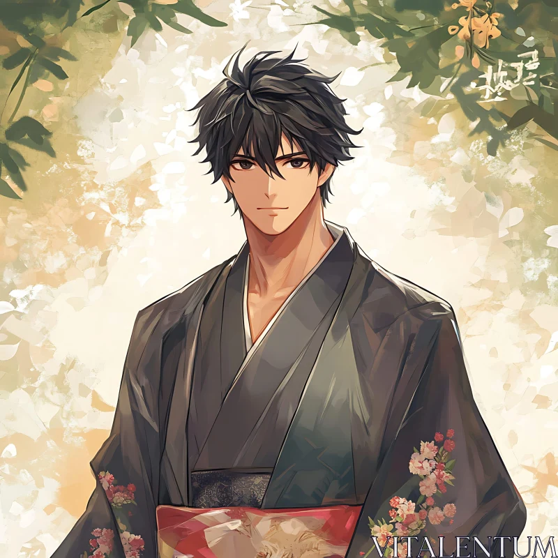 AI ART Traditional Anime Character with Floral Kimono