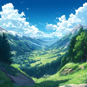 Verdant Valley View - Mountain Landscape Art