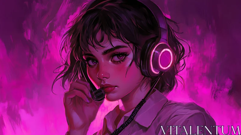 Expressive Digital Painting of Youth with Headphones AI Image