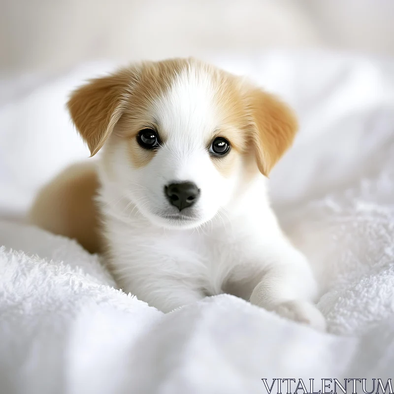 Cute Fluffy Puppy on a Cozy Blanket AI Image