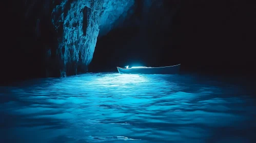 Glowing Boat in Mysterious Cave