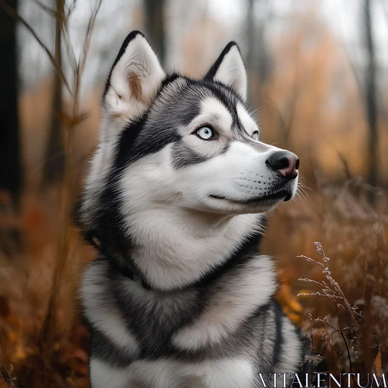 Beautiful Husky in Autumn Woods AI Image