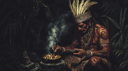 Indigenous Man Preparing Food in Nature