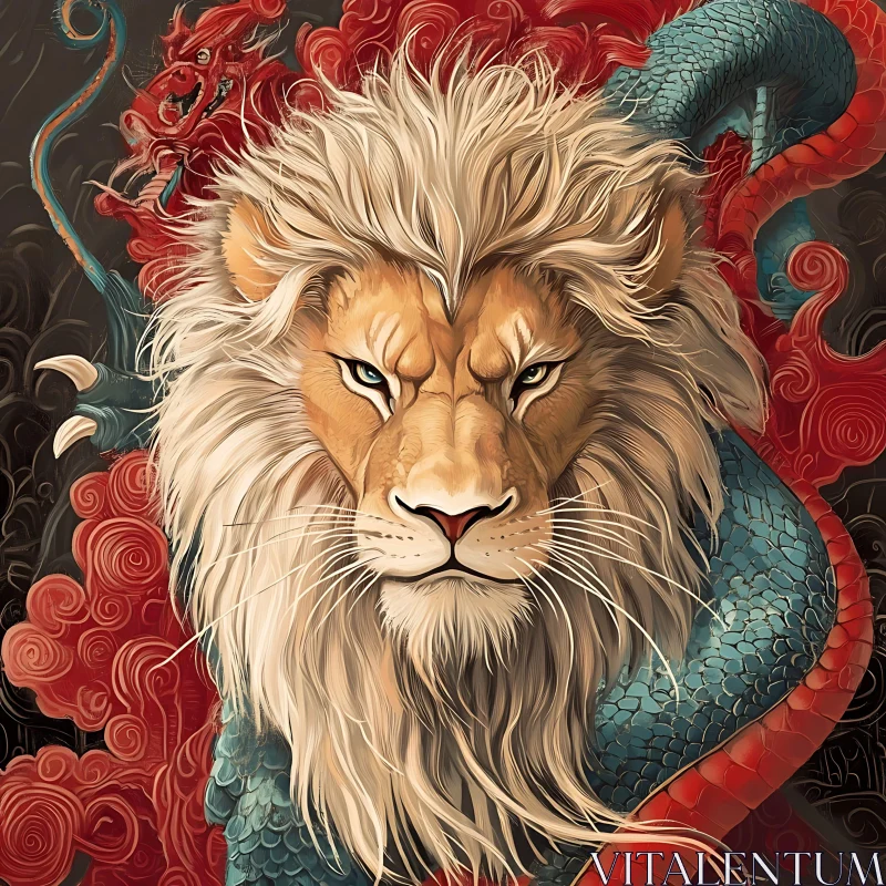 AI ART Lion Dragon Fantasy Illustration