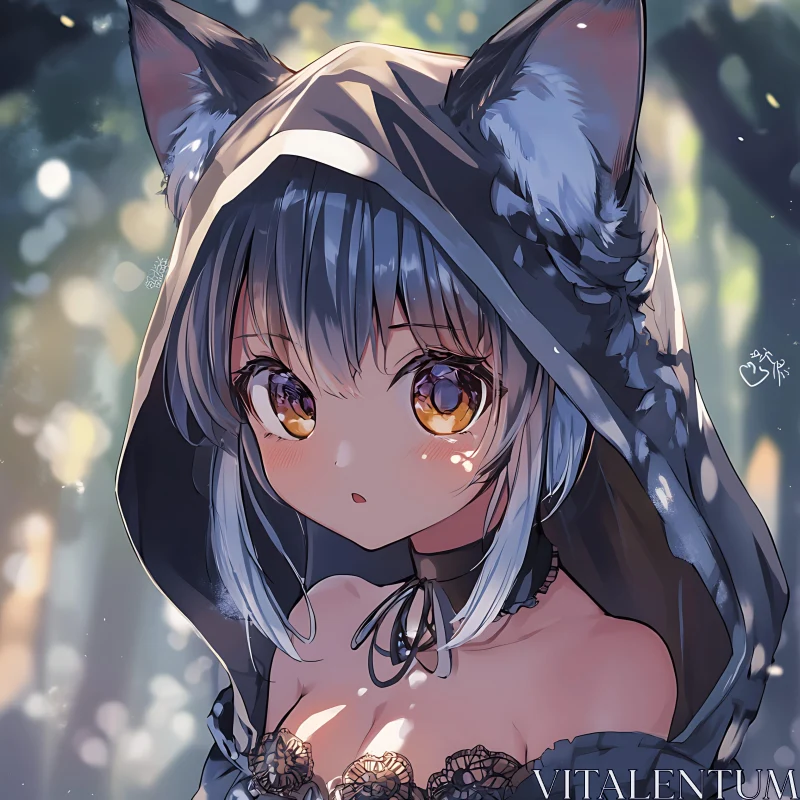 Mystical Anime Girl with Cat Ears AI Image