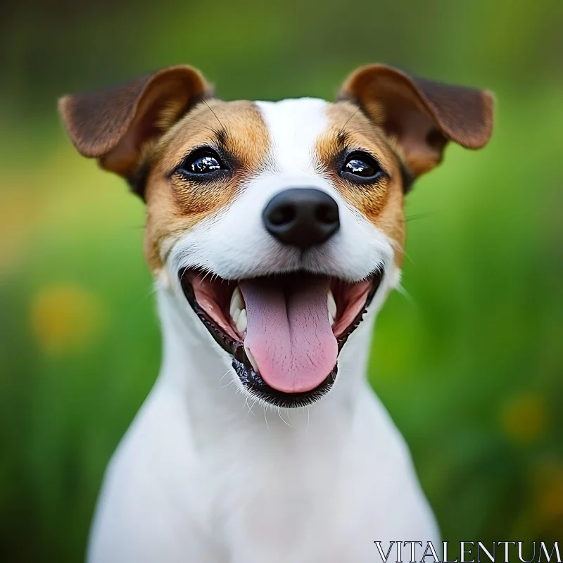 Happy Dog Close-Up in Greenery AI Image