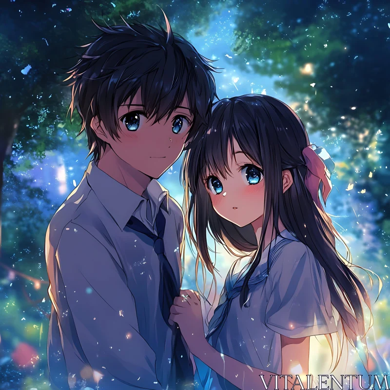 Romantic Anime Scene in Enchanted Forest AI Image