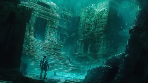 Ancient Underwater City Temple Scene