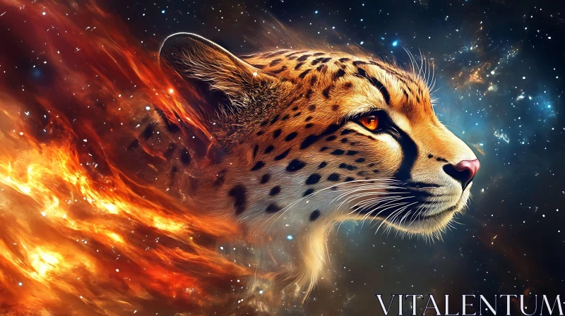 Flaming Cheetah in Starry Galaxy AI Image