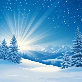 Peaceful Winter Scene with Snow-Covered Mountains