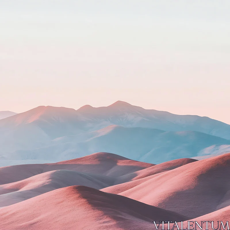 Pastel Mountain Landscape with Pink Dunes AI Image