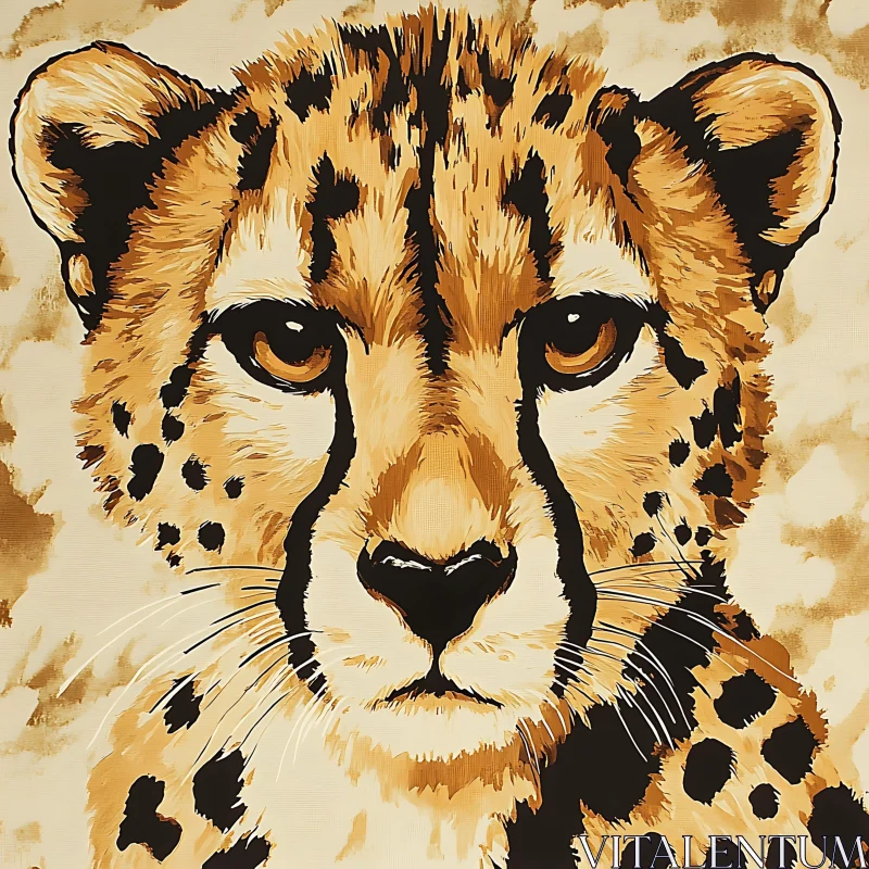 Elegant Cheetah Face Close-up Painting AI Image