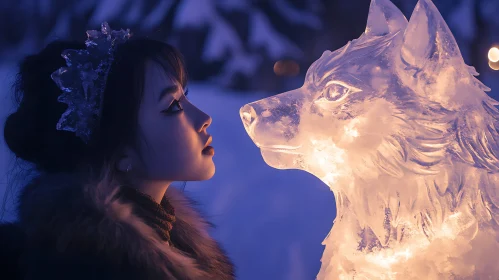 Enchanting Encounter with Wolf Ice Sculpture