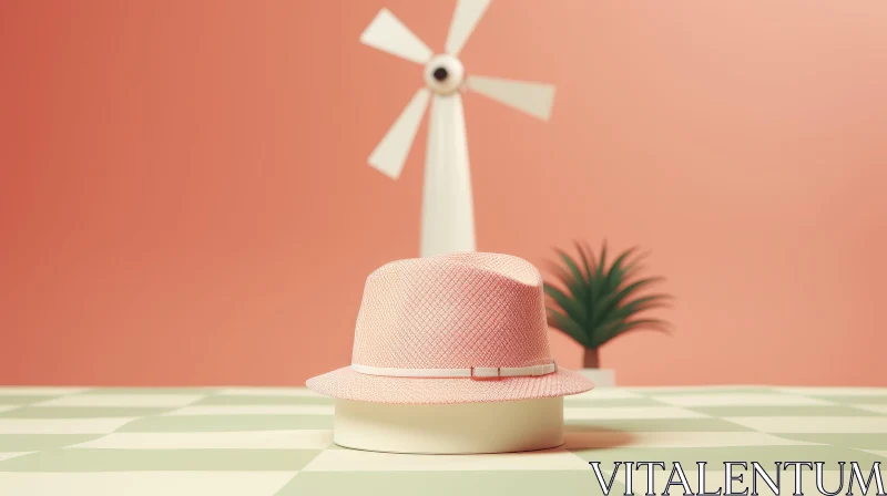 Elegant Pink Hat with Windmill - 3D Rendering AI Image