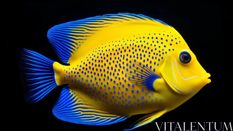 Exotic Blue and Yellow Fish Against a Black Background AI Image