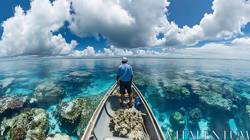 AI ART Man on Boat in Turquoise Waters