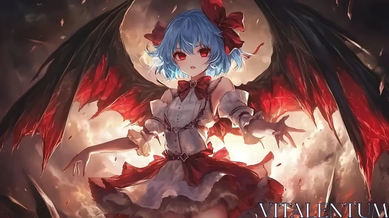 Fantasy Anime Girl with Dramatic Wings AI Image