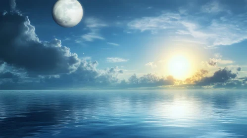 Ocean View with Sun and Moon