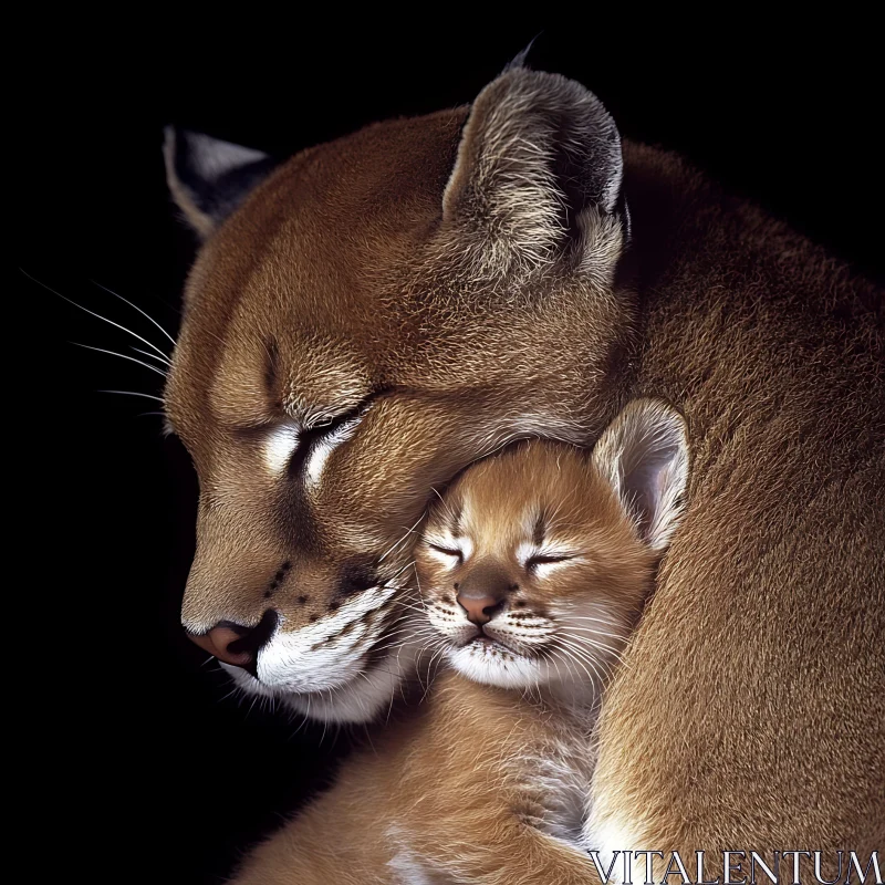 AI ART Cougar Motherhood: A Tender Moment