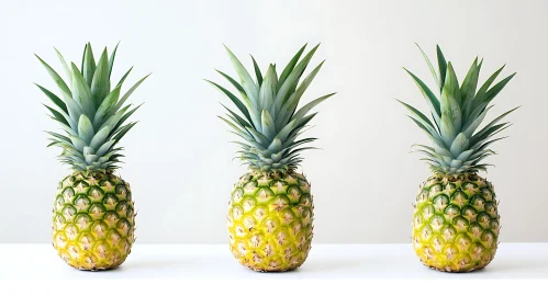 Three Fresh Pineapples on White Surface