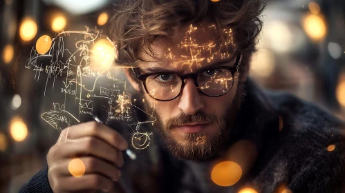 Man Surrounded by Scientific Equations