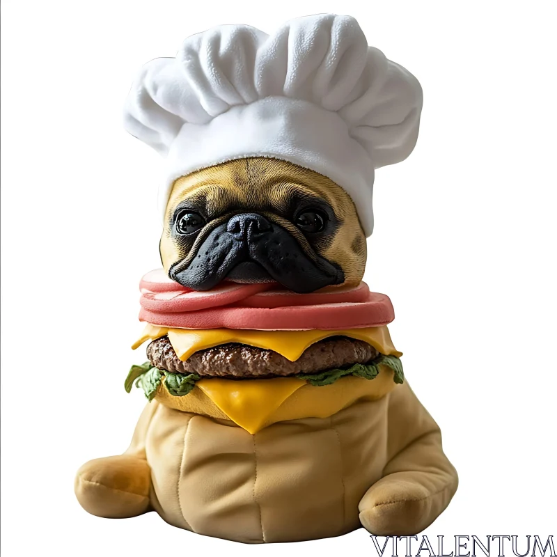 Pug in Chef's Hat Burger Costume AI Image