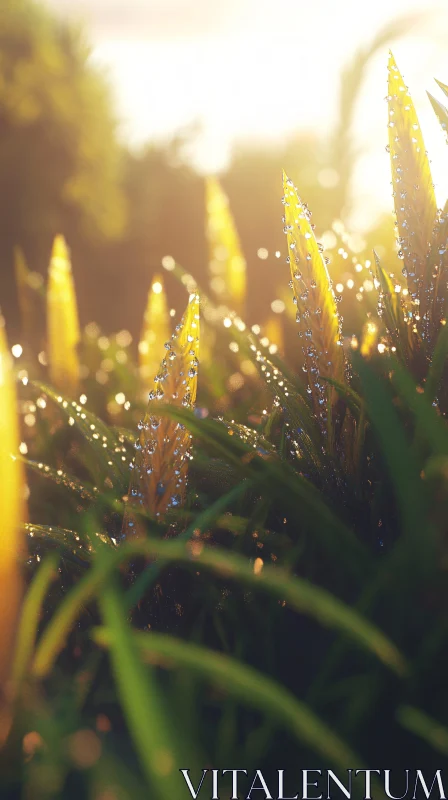 AI ART Dewy Grass Illuminated by Sunrise