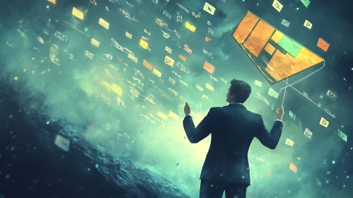Man Controlling Data with Kite