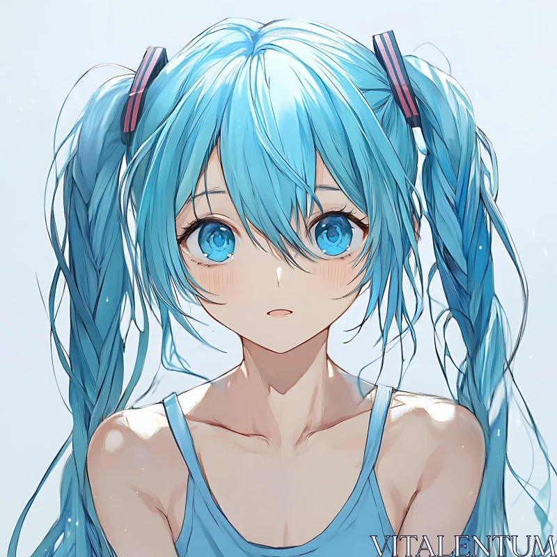 AI ART Cute Anime Girl with Blue Hair