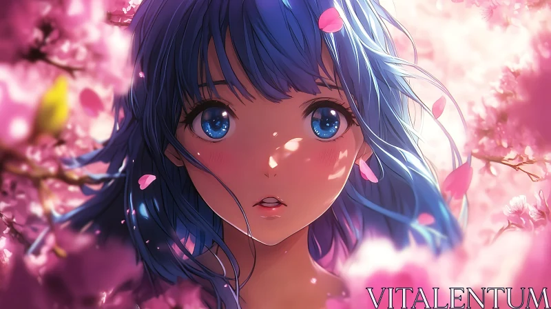 Blossom Surrounded Anime Girl Portrait AI Image