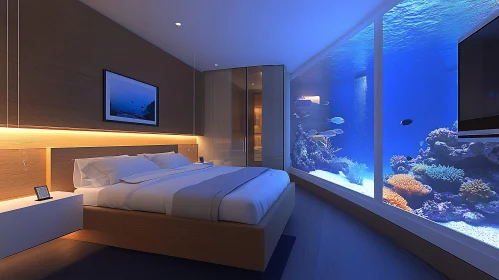 Modern Bedroom with Underwater View