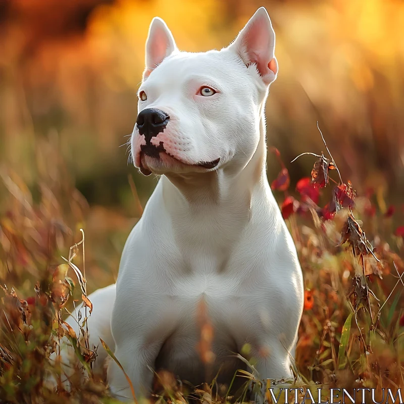 Graceful White Dog in Fall Landscape AI Image