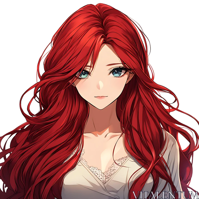 AI ART Anime Woman with Red Hair and Blue Eyes