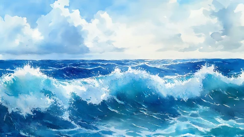 Ocean Waves Watercolor Painting