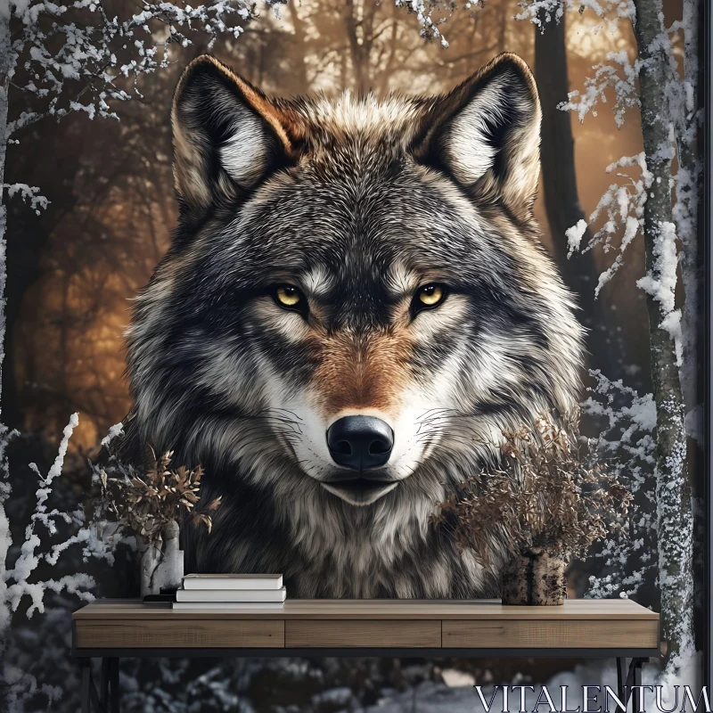 AI ART Wolf in Snowy Woods