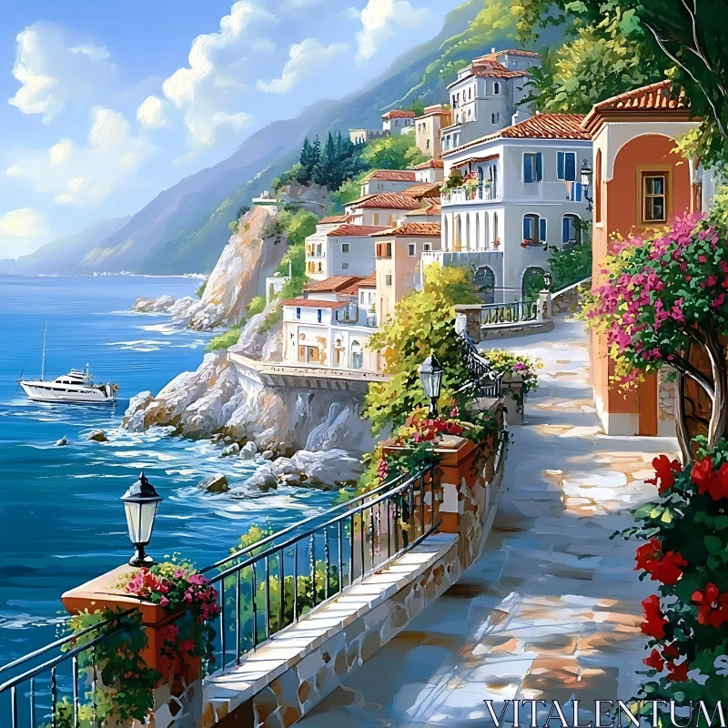 AI ART Colorful Seaside Village Art