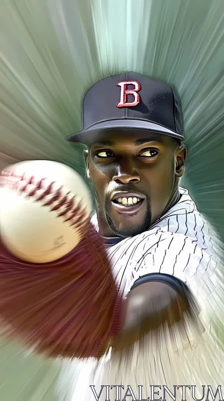 Intense Close-Up of Baseball Pitcher in Action  AI Generated Image AI Image