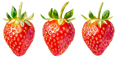 Three Strawberries on White Background