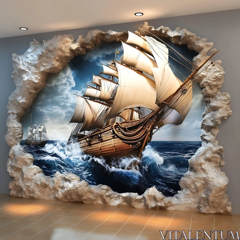 3D Ship Breaking Wall Art AI Image