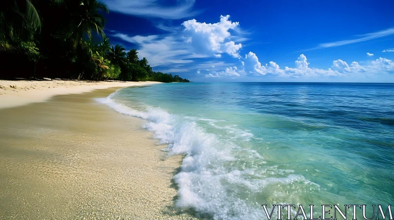 Tropical Beach with Blue Sky and Waves AI Image