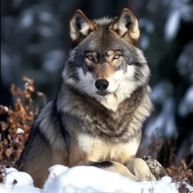 Serene Wolf in Snowy Woods