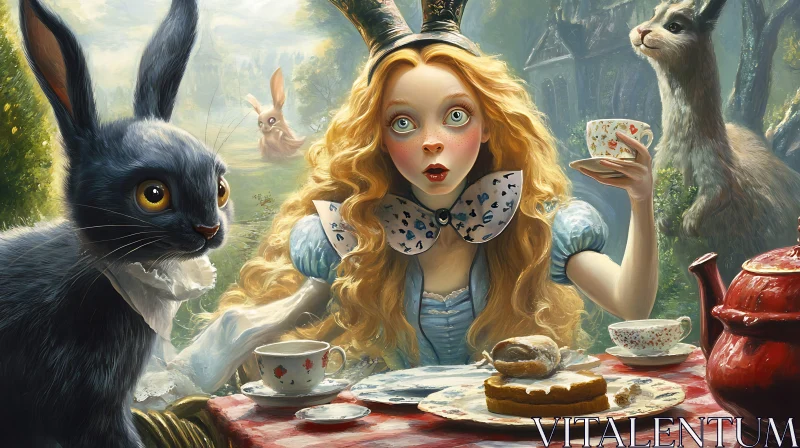 Alice's Tea Party with the Rabbits AI Image