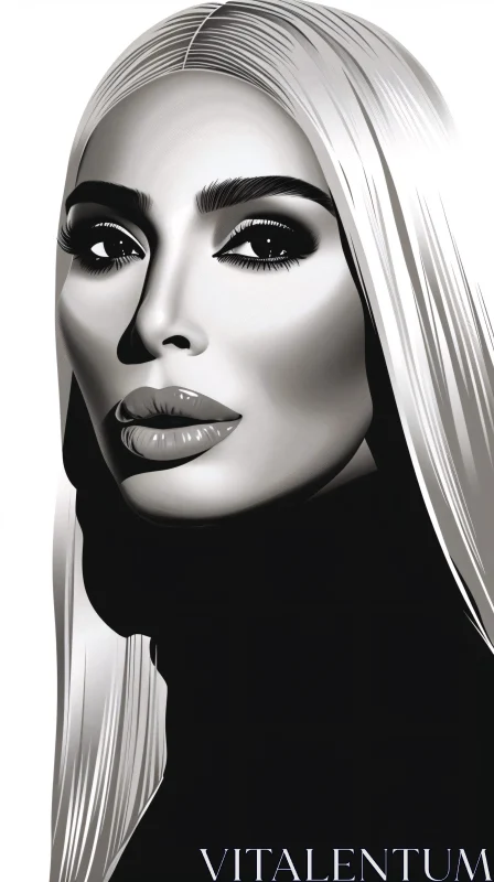 Kim Kardashian Monochrome Illustration AI Image