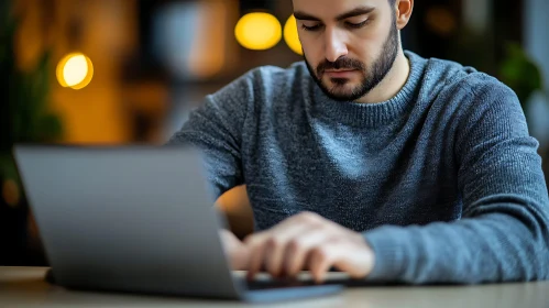 Focused Man Using Laptop