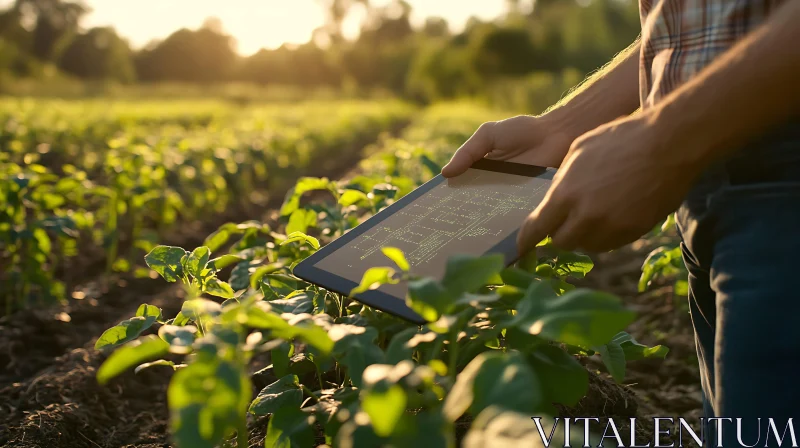 AI ART Farmer Using Tablet in Green Crop Field