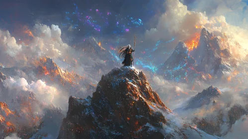 Lone Wizard atop Mountain Peak