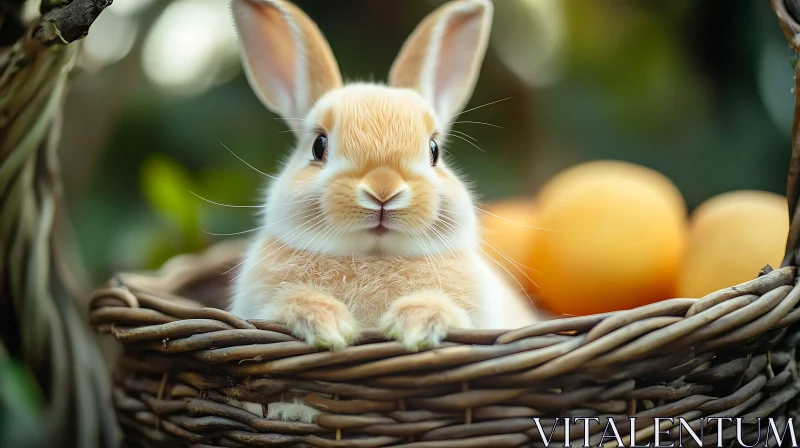 Charming Rabbit Portrait in Wicker Basket AI Image