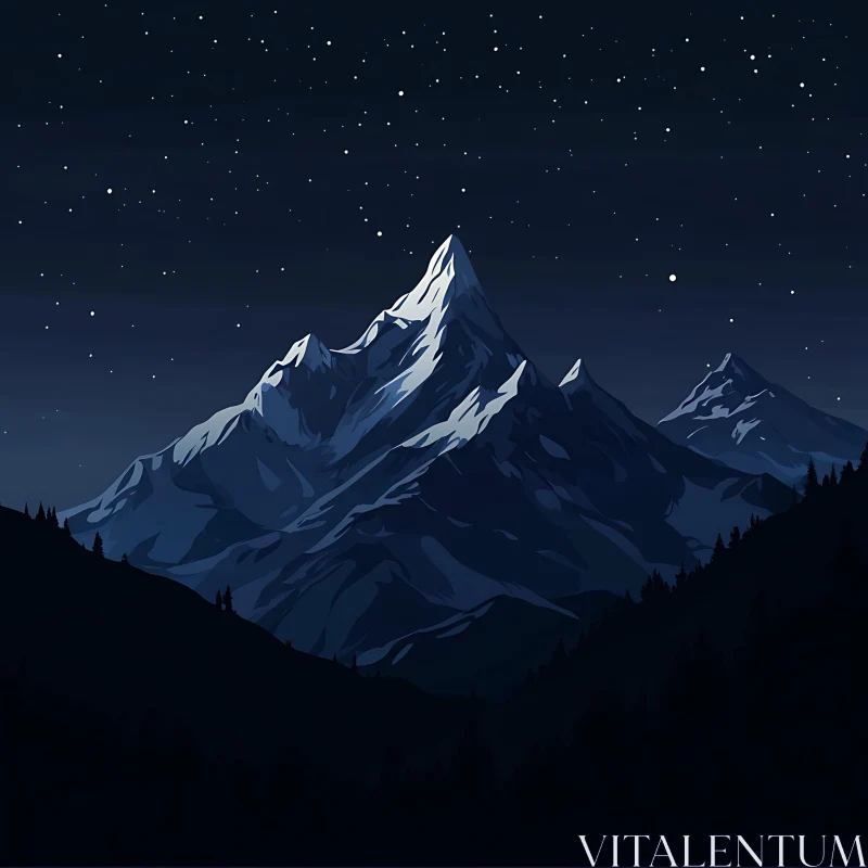 Snowy Peaks Under the Night Sky AI Image