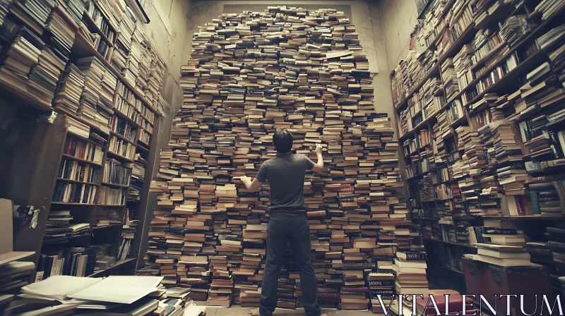 AI ART Man and the Mountain of Books