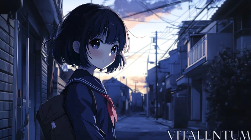 Anime Girl in Serene Urban Setting AI Image